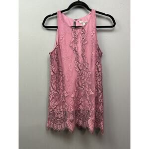 Lynn Ryan Dress Womens Small Pink Sleeveless Floral Lace Overlay Scallop Hem New